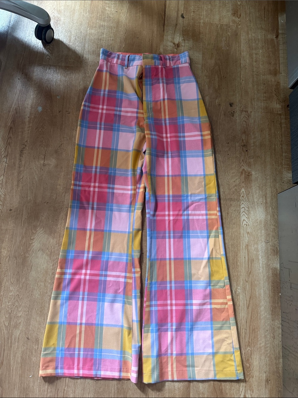 Free people Jules Pink Plaid Wide-Leg pants size 6